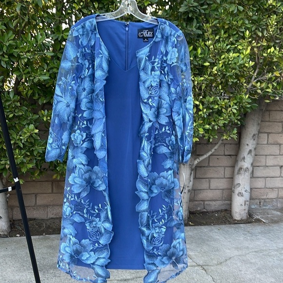 Alex Evenings Round Neck Floral Embroidered 3/4 Sleeve Jacket Dress - Picture 9 of 11